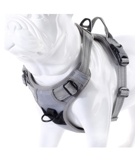 JUXZH Truelove Soft Front Dog Harness .Reflective No Pull Harness with Handle and 2 Leash Attachments Gray