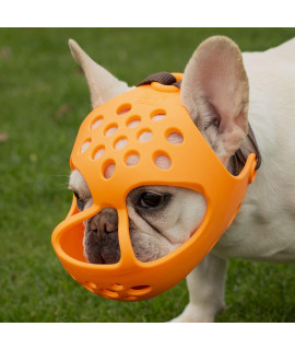 JYHY Short Snout Dog Muzzles,Soft Silicone Adjustable Breathable Bulldog Muzzle for Biting Chewing Barking Training,Ideal for Flat-Faced Dogs (S, Orange)