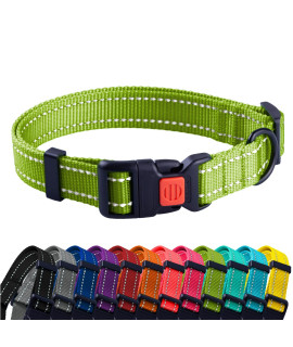 CollarDirect Reflective Dog Collar for a Small, Medium, Large Dog or Puppy with a Quick Release Buckle - Boy and Girl - Nylon Suitable for Swimming (10-13 Inch, Lime Green)