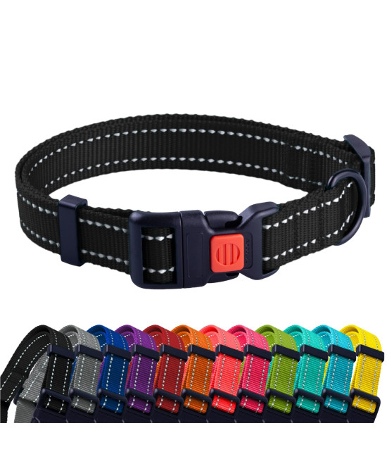 CollarDirect Reflective Dog Collar for a Small, Medium, Large Dog or Puppy with a Quick Release Buckle - Boy and Girl - Nylon Suitable for Swimming (10-13 Inch, Black)