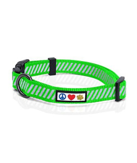 Pawtitas Reflective Dog Collar for Dog and Puppies A High Visibility Collar with Reflective Bands Adjustable Dog Collar Heavy Duty Perfect for Extra Small and Small Puppies - Green XS Collar