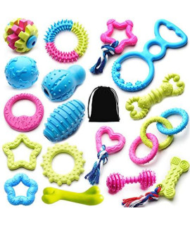 SZKOKUHO (Pack of 17 Durable Pet Puppy Dog Chew Toys Set,Puppy Teething Ball Toys Puppy Rope Dog Tug Toy Safety Design, for Small Dogs
