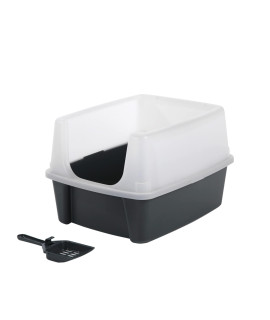 Iris Ohyama, cat Litter Box, closed cat Toilet House, clumping cat Litter, Removable, Plastic (PP) BPA-Free, Scoop, L485 x W38 x H30 cm, cLH-12, gray