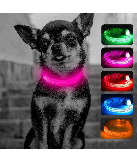 Candofly Puppy Collar Light Up Dog Collars - USB Rechargeable LED Dog Collar Durable Nylon Pet Collar Dog Lights for Night Walking & Camping (X-Small, Pink)