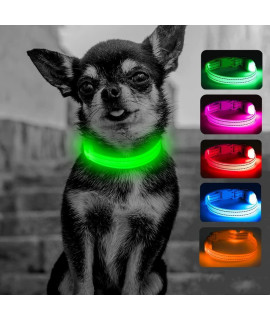 Candofly Reflective LED Dog Collar - Light Up Dog Collars USB Rechargeable Puppy Collar Durable Nylon Pet Collar Dog Lights for Night Walking & Camping (X-Small, Neon Green)