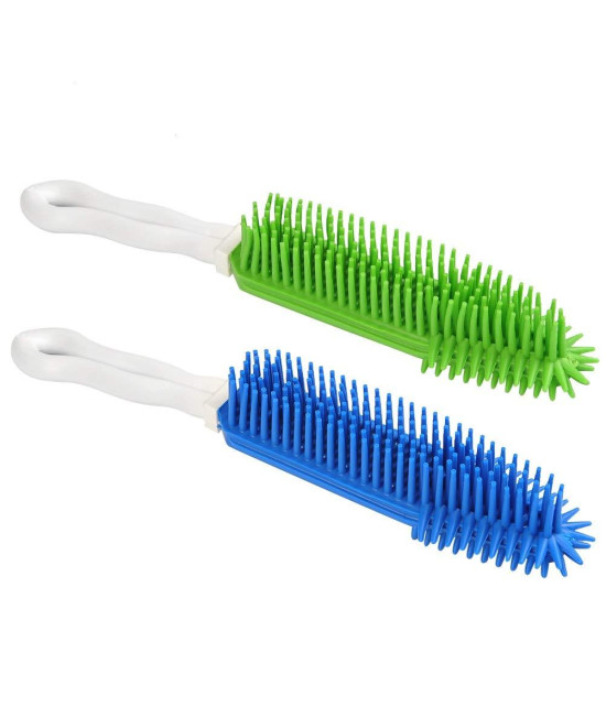 [2Pcs] Pet Hair Remove Brush, Best Car & Auto Detailing Brush Portable Dogs Cats Hair&Lint Remover Brush Rubber Massage Brush for Furniture, Car Interiors, Carpet (Blue and Green)