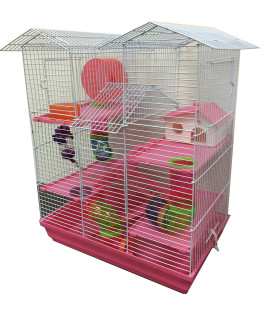 Large Multi-Level Twin Tower with Crossing Level Tube Syrian Hamster Habitat Rodent Gerbil Mouse Mice Rat Wire Animal Critters Cage (21 x 14 x 23 H inches, Pink)