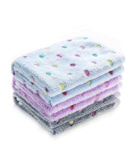 1 Pack 3 Blankets Super Soft Cute Dot Pattern Pet Blanket Flannel Throw for Dog Puppy Cat Blue/Purple/Grey Large