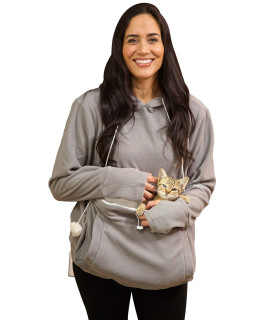 KITTYROO Cat Hoodie, The Original AS SEEN ON TV Kitty Carrying Sweatshirt, with Super Soft Kangaroo Pet Pouch (Medium) Grey