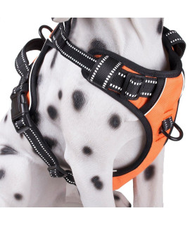 PoyPet No Pull Dog Harness, Reflective Comfortable Vest Harness with Front & Back 2 Leash Attachments and Easy Control Handle Adjustable Soft Padded Pet Vest for Small to Large Dogs (Orange,L)