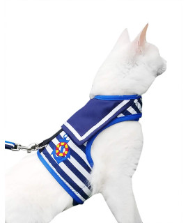 Yizhi Miaow Kitty Harness and Leash for Walking Escape Proof, Adjustable Kitty Walking Jackets, Padded Stylish Kitty Vest Sailor Suit Navy X-Small
