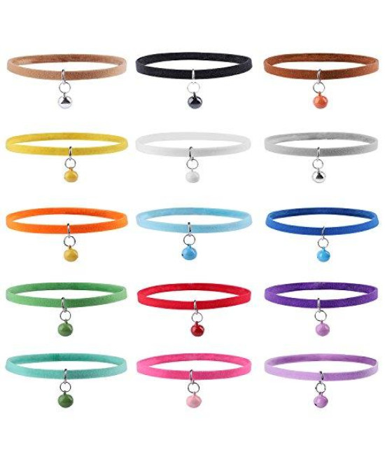 Whaline 15pcs Double Side Soft Plush Puppy ID Collars with Bells for Dog and Cat