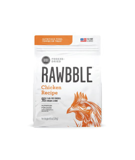 BIXBI Rawbble Freeze Dried Dog Food, Chicken Recipe, 4.5 oz - 98% Meat and Organs, No Fillers - Pantry-Friendly Raw Dog Food for Meal, Treat or Food Topper - USA Made in Small Batches