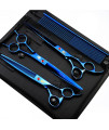 Purple Dragon 8 inch 3 in 1 Professional Pet Grooming Thinning Scissors - Upward Curved Shears and Dog Hair Cutting Scissor - Perfect for Pet Groomer or Family DIY Use (Blue)