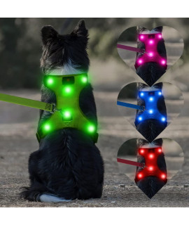 DOMIGLOW Safety LED Dog Harness - Easy Control No Pull Light Up Dog Vest - USB Rechargeable Glowing Dog Harness Perfect for Night Walking & Camping (Green, L)