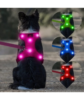 DOMIGLOW Safety LED Dog Harness - Easy Control No Pull Light Up Dog Vest - USB Rechargeable Glowing Dog Harness Perfect for Night Walking & Camping (Hotpink, L)