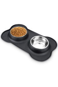 AsFrost Dog Food Bowls Stainless Steel Pet Bowls & Dog Water Bowls with No-Spill and Non-Skid, Feeder Bowls with Dog Bowl Mat for Small Medium Large Size Dogs Cats Puppy Pets, Dog Dishes, Black, 12oz