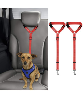 BWOGUE 2 Packs Dog Cat Safety Seat Belt Strap Car Headrest Restraint Adjustable Nylon Fabric Dog Restraints Vehicle Seatbelts Harness Red