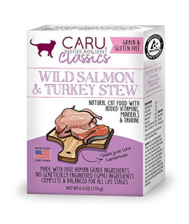 caru - Wild Salmon & Turkey Stew For cats, Natural cat Food With Added Vitamins, Non-gmo Ingredients, complete And Balanced For All Stages Of Life (6 Oz)