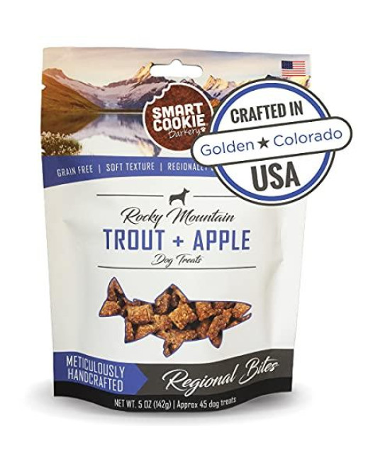 Smart Cookie All Natural Dog Treats - Trout & Apple - Training Treats for Dogs & Puppies with Allergies or Sensitive Stomachs - Soft Dog Treats, Grain Free, Chewy, Human-Grade, Made in USA - 5oz Bag