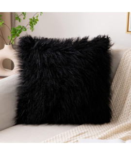 MIULEE Decorative Faux Fur Throw Pillow cover Fluffy New Luxury Series Style case for couch cushion Sofa Bedroom 24 x 24 Inch Black