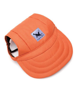 Leconpet Baseball Caps Hats with Neck Strap Adjustable Comfortable Ear Holes for Small Medium and Large Dogs in Outdoor Sun Protection (S, Orange)