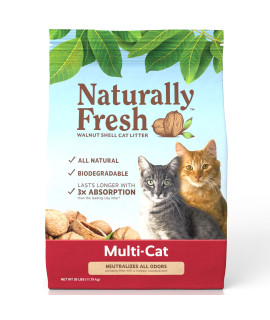 Naturally Fresh Cat Litter - Walnut-Based Quick-Clumping Kitty Litter, Unscented, Multi Cat, 26 lb