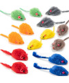 Yangbaga Real Fur Mice Rattle 14 Pack, Cat Toys Rainbow Mice Rabbit Feather for Cats and Kittens (14 pcs Rainbow mices)
