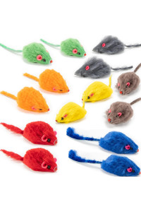 Yangbaga Real Fur Mice Rattle 14 Pack, Cat Toys Rainbow Mice Rabbit Feather for Cats and Kittens (14 pcs Rainbow mices)