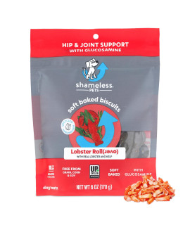 Shameless Pets Soft-Baked Dog Treats, Lobster Rollover - Natural & Healthy Dog Chews for Hip & Joint Support with Glucosamine - Dog Biscuits Baked & Made in USA, Free from Grain, Corn & Soy - 1-Pack