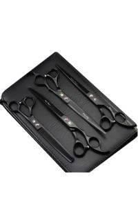 Purple Dragon 8.0 inch Black Professional Pet Grooming Scissors,Dog Straight Shear, Thinning/Blending Scissor & Curved Shear with Bag (Black)