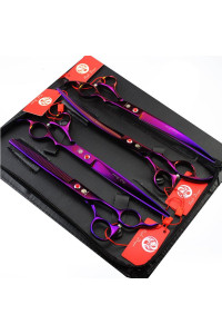 Purple Dragon 8.0 inch Professional Pet Grooming Scissors,Dog Straight Shear, Thinning/Blending Scissor & 2 PCS Curved Shear with Bag (Purple)