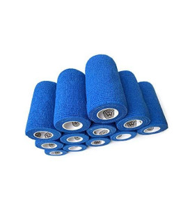 WildCow 4 Blue Vet Wrap Tape Bulk, 12 Pack Cohesive Bandage Wrap, Self Adherent Grip Rolls