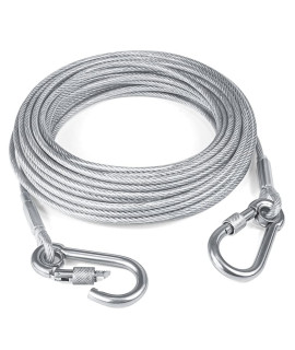 Tresbro 50FT Reflective Dog Tie Out Cable for Dogs Up to 250 Pounds, Steel Wire Dog Leash Cable with Stainless Dual Fix Buckle, Lightweight and Durable, Dog Chains Outside for Outdoor,Yard,Camping