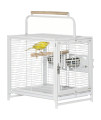 PawHut 19 Travel Bird Cage Parrot Carrier with Handle Wooden Perch for Cockatiels, Conures, White