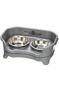 Neater Feeder Express for Cats - Mess Proof Pet Feeder with Stainless Steel Food & Water Bowls - Drip Proof, Non-Tip, and Non-Slip - Gunmetal Grey