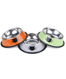 Legendog Cat Bowl Pet Bowl Stainless Steel Cat Food Water Bowl with Non-Slip Rubber Base Small Pet Bowl Cat Feeding Bowls Set of 3 (Multicolor)