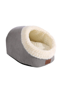 Miss Meow Cat Bed for Indoor Cats,Medium Large Cats Cave Bed,Machine Washable Slip Resistant Bottom,Ultra Soft Plush Cushion (Gray Cave)