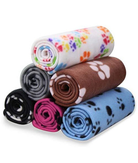 Comsmart Pet Blanket Dog Cat Soft Fleece Blankets Sleep Mat Pad Bed Cover with Paw Print for Kitten Puppy and Other Small Animals, 6 Pack of 24x28 Inches