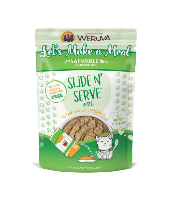 Weruva Slide N' Serve Pat Wet Cat Food, Lets Make a Meal Lamb & Mackerel Dinner, 2.8oz Pouch (Pack of 12)