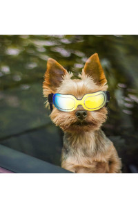ENJOYING Dog Goggles Small Dog Sunglasses UV Protection Big Cat Glasses Fog/Windproof Outdoor Doggy Eye Protective with Adjustable Band for Small Dogs, Yellow