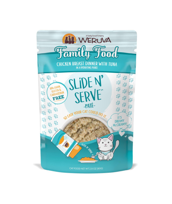 Weruva Slide N' Serve Pat Wet Cat Food, Family Food Chicken Breast Dinner With Tuna, 2.8Oz Pouch (Pack Of 12)