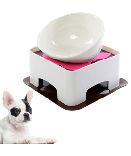 JYHY Bulldog Bowl Ceramic Dog Food Bowl - Dog Cat Dish Wide Mouth Dog Bowl Pet Sterile Tilted Pet Feeder with Anti-Skid Rubber Mat (White L/5 Cup)