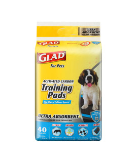 Glad for Pets Heavy Duty Ultra-Absorbent Activated Charcoal Puppy Pads with Leak-Proof edges Pee Pads for Dogs Perfect for Training New Puppies, Black, 40 Count