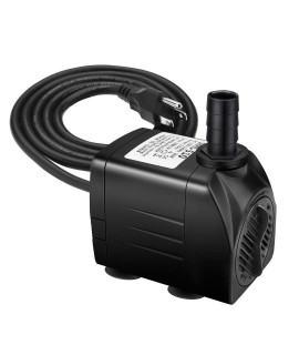 Jhua Water Fountain Pump 300GPH (1100L/H, 21W) Submersible Water Pump, Ultra Quiet Fountain Pumps Submersible Outdoor with 5.9ft Power Cord, 3 Nozzles for Aquarium, Tank, Pond, Statuary, Hydroponics
