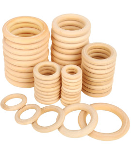 Bestsupplier 50 Pcs Unfinished Solid Wooden Rings for craft, Ring Pendant and connectors Jewelry Making, 5 Size