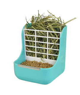 2 in 1 Food Hay Feeder for Guinea Pig, Rabbit Feeder, Indoor Hay Feeder for Guinea Pig, Rabbit, Chinchilla, Feeder Bowls Use for Grass & Food (Blue)