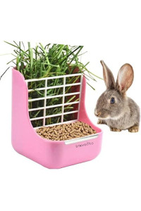 2 in 1 Food Hay Feeder for Guinea Pig, Rabbit Feeder, Indoor Hay Feeder for Guinea Pig, Rabbit, Chinchilla, Feeder Bowls Use for Grass & Food (Pink)