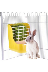 2 in 1 Food Hay Feeder for Guinea Pig, Rabbit Feeder, Indoor Hay Feeder for Guinea Pig, Rabbit, Chinchilla, Feeder Bowls Use for Grass & Food (Yellow)