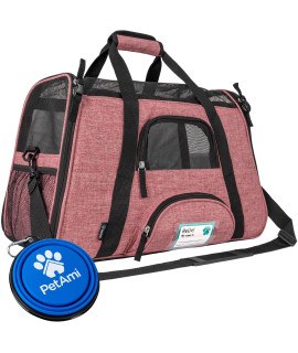 PetAmi Airline Approved Pet Carrier for Cat, Soft Sided Dog Carrier for Small Dog, Cat Travel Supplies Accessories Indoor Cats, Ventilated Pet Carrying Bag Medium Kitten Puppy, Large Heather White Red